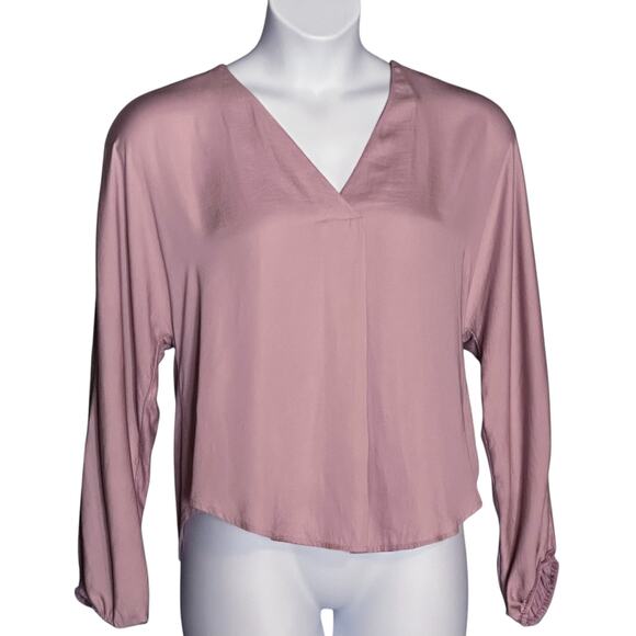 Anthropologie DOLAN Casual Blouse Size Large Lavender V Neck Balloon Long Sleeve - Picture 1 of 8